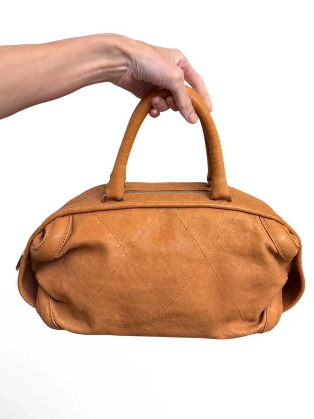 Chanel vintage Le Marais quilted bowler bag tan leather